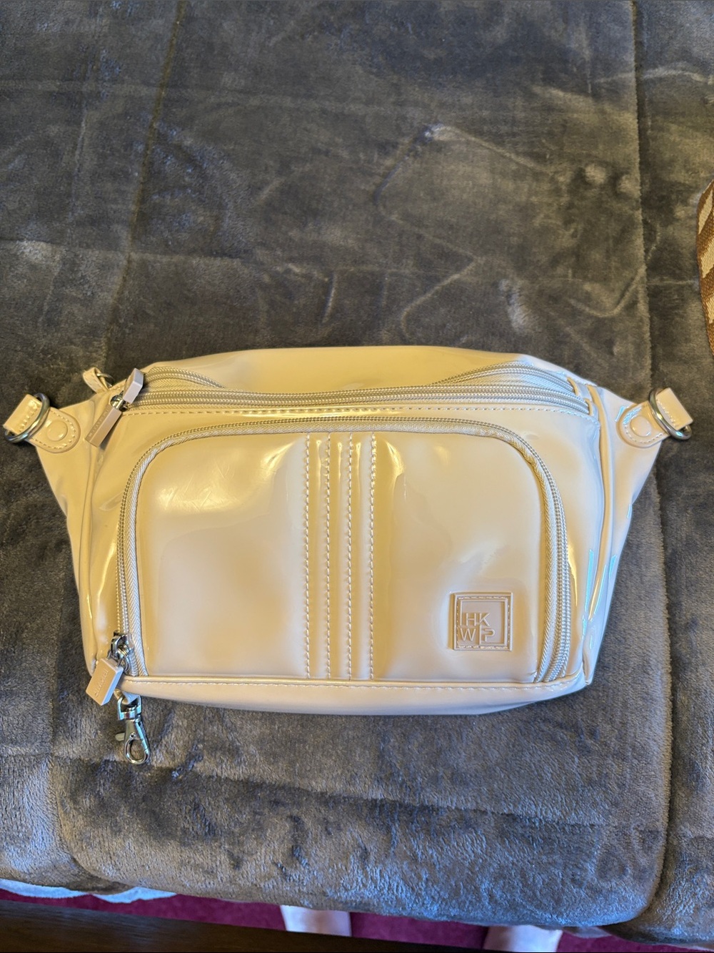 HKWP Glossy Cream Crossbody Belt Bag for Women
